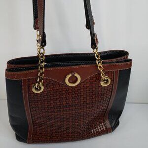 Bally Intriccato Woven Two Tone Leather Handbag